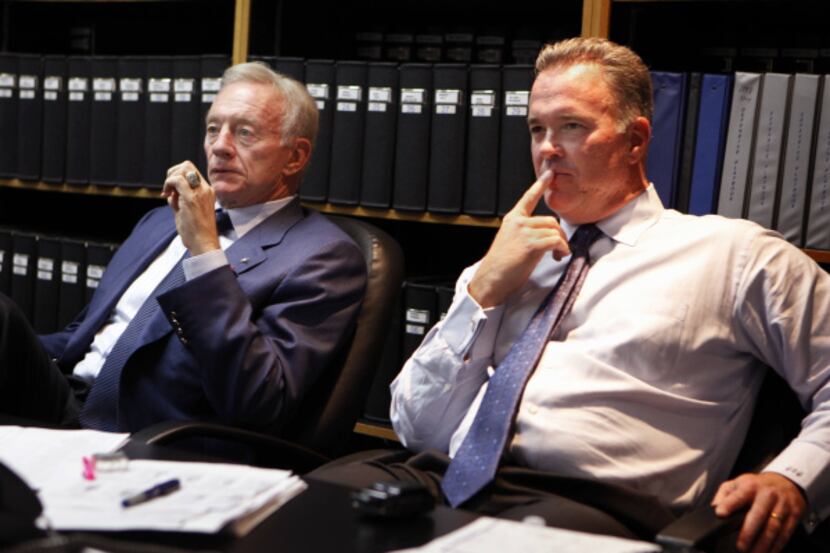 Cowboys owner Jerry Jones (left) said the franchise has a "limited amount" of cap space, but...