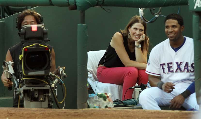 Fox television announcer Emily Jones is pictured during the Seattle Mariners and the Texas...