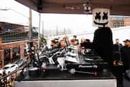 Music producer and DJ Marshmello, performs during a surprise pop up show on Friday, April...