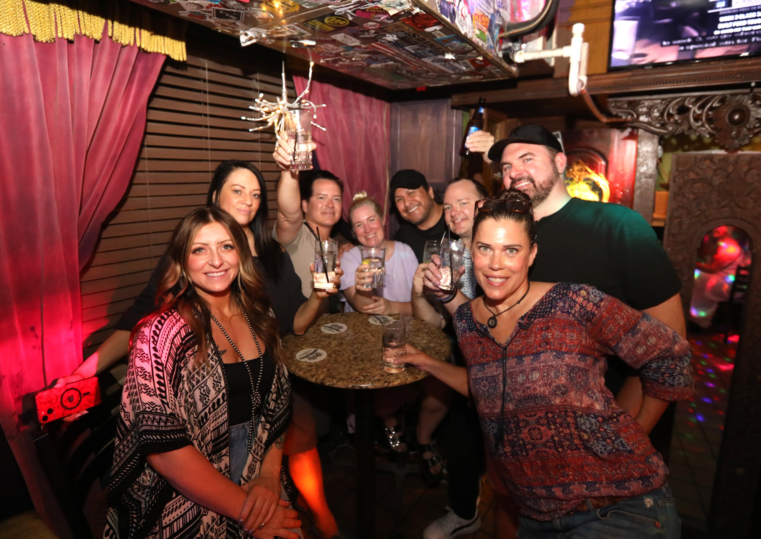 Guests enjoy one last evening at the Grapevine Bar in Dallas, TX, on Aug 23, 2023.  (Jason...