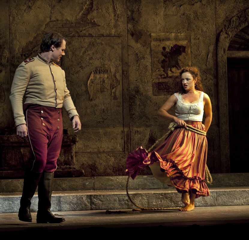 Brandon Jovanovich as Don José and Clémentine Margaine as Carmen in a 2013 production of...