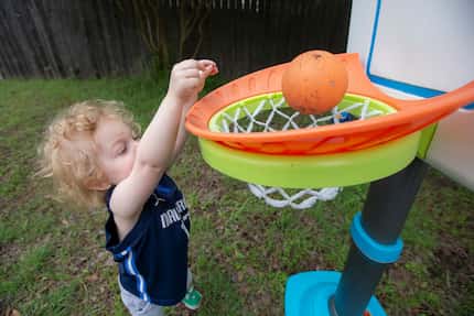 Luka Miller, 2, named after Dallas Mavericks’ guard Luka Doncic, plays basketball in his...
