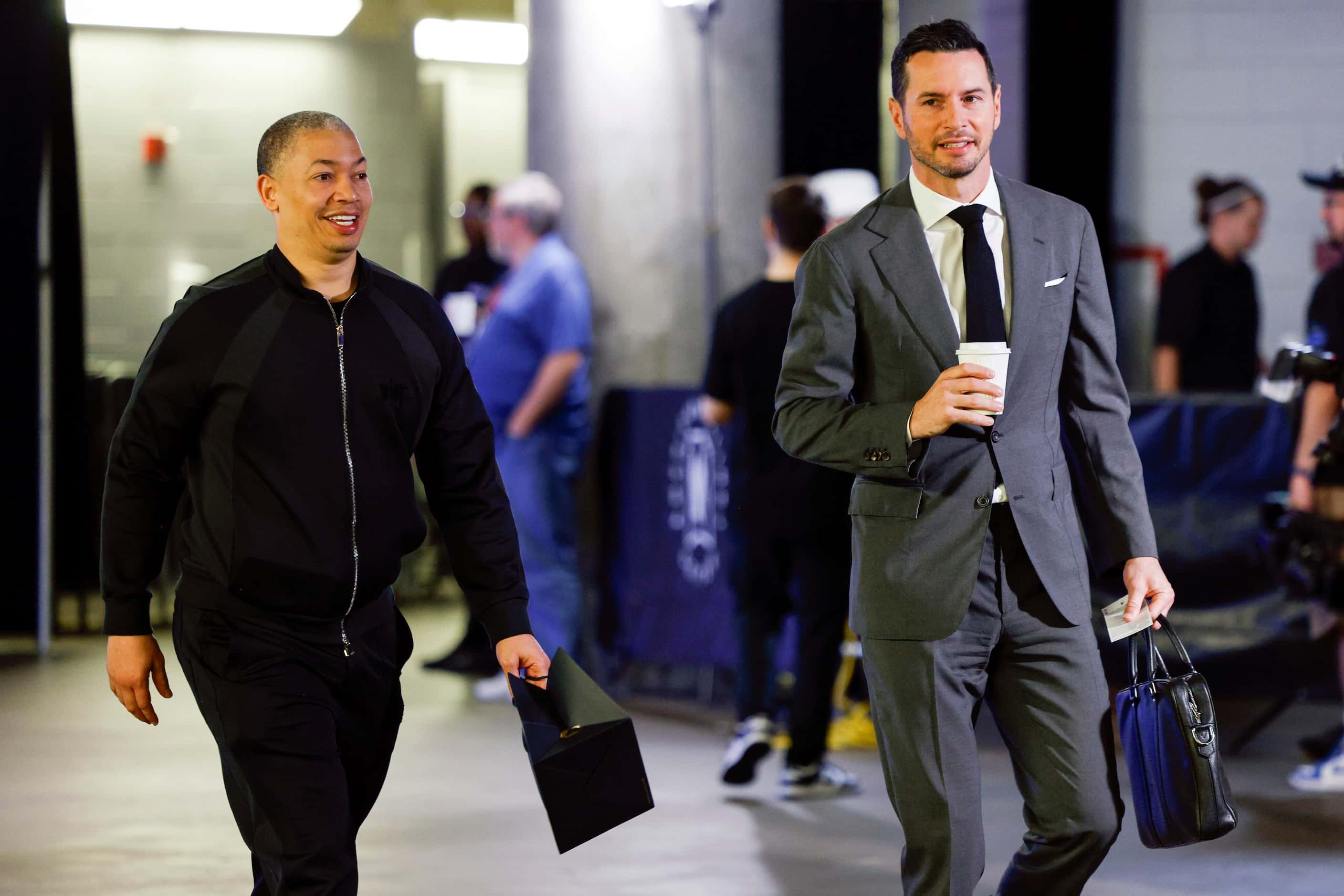 LA Clippers head coach Ty Lue (left) talks with ESPN analyst JJ Redick before Game 6 of an...