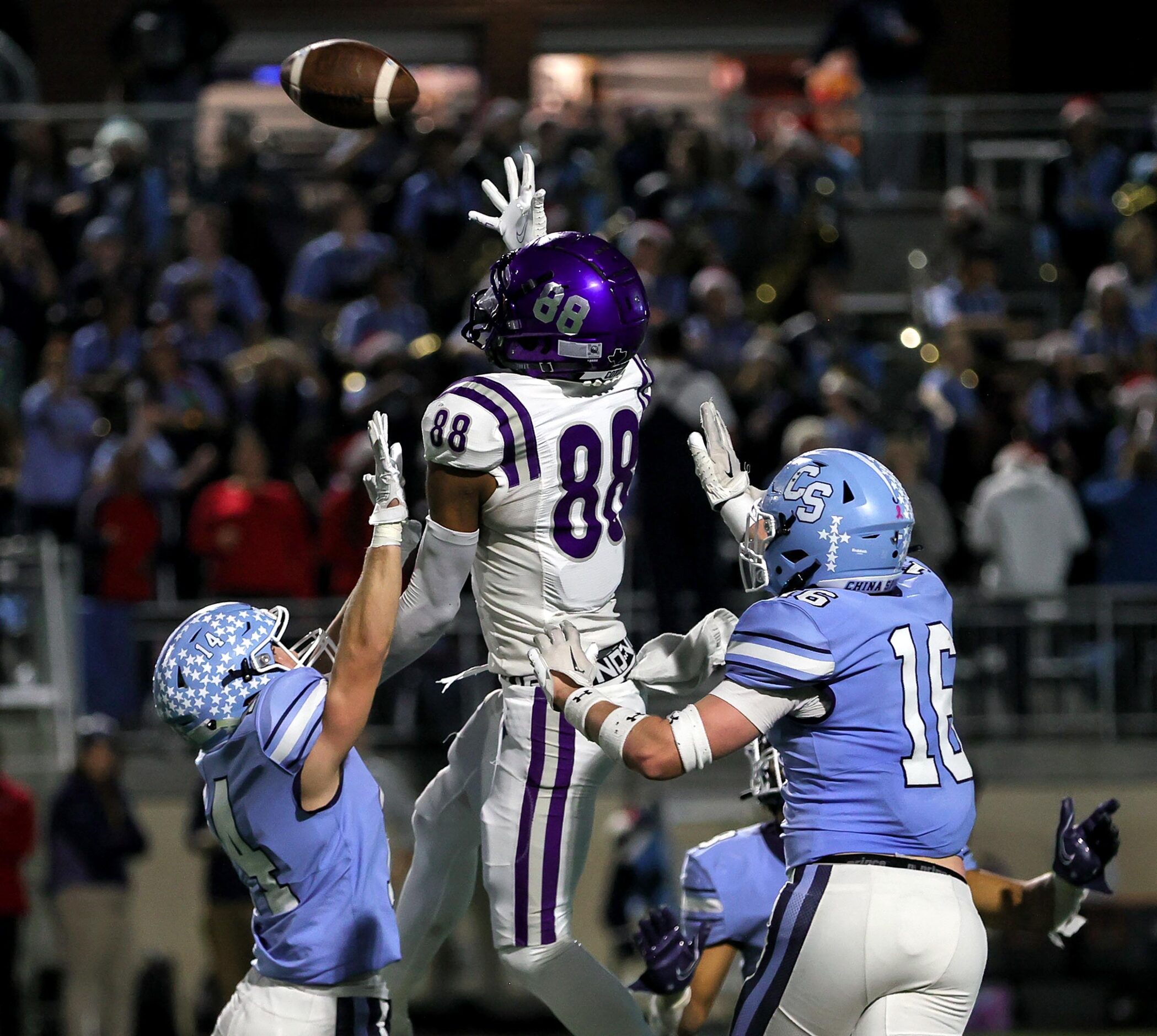 Anna wide receiver Jonathan Brown (88) goes up for a reception against China Spring during...