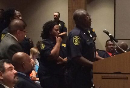 Lt. Fonda Boyd (left) and Lt. Sefton Burke spoke last month in support of big raises for...