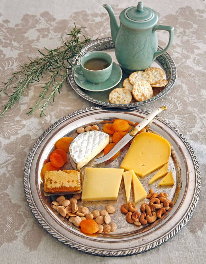Cheese trays with hot tea