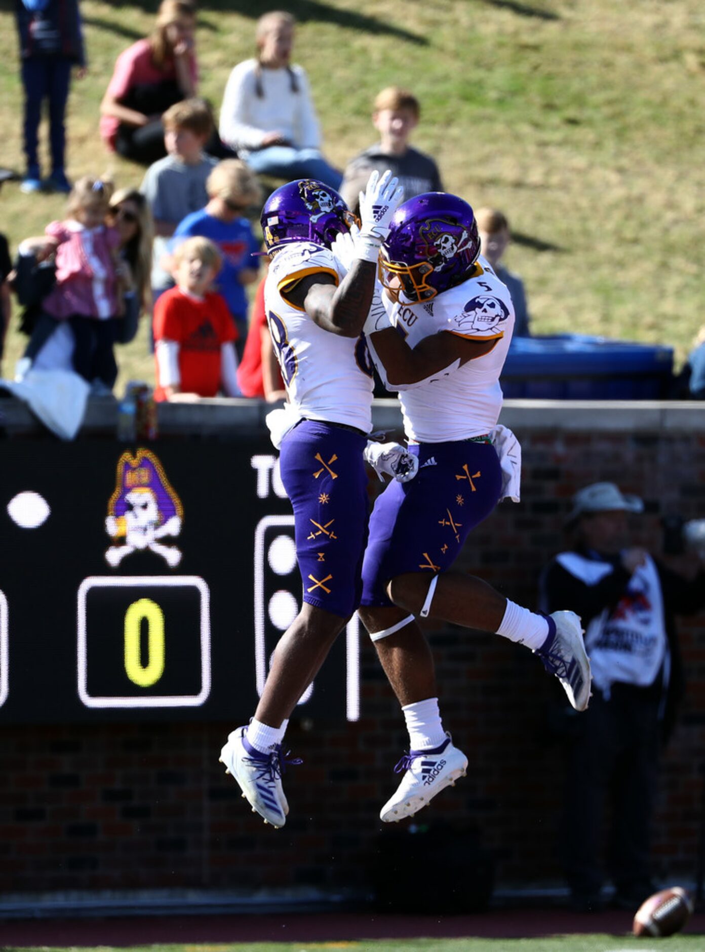 DALLAS, TEXAS - NOVEMBER 09:  Jsi Hatfield #88 of the East Carolina Pirates celebrates a...