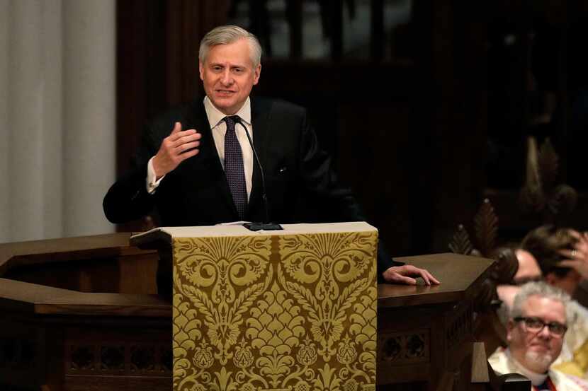 Jon Meacham speaks during a funeral service for former first lady Barbara Bush at St....