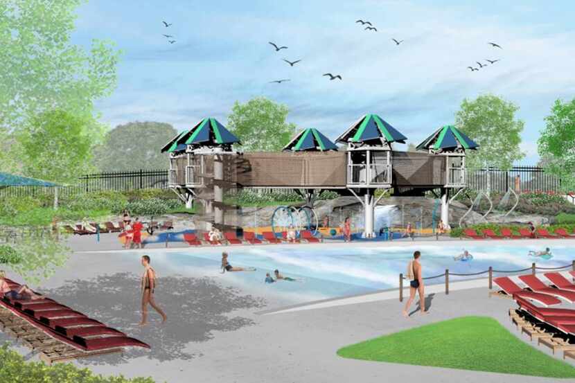 An artistic rendering shows the design of the new outdoor family aquatic facility at Oak...
