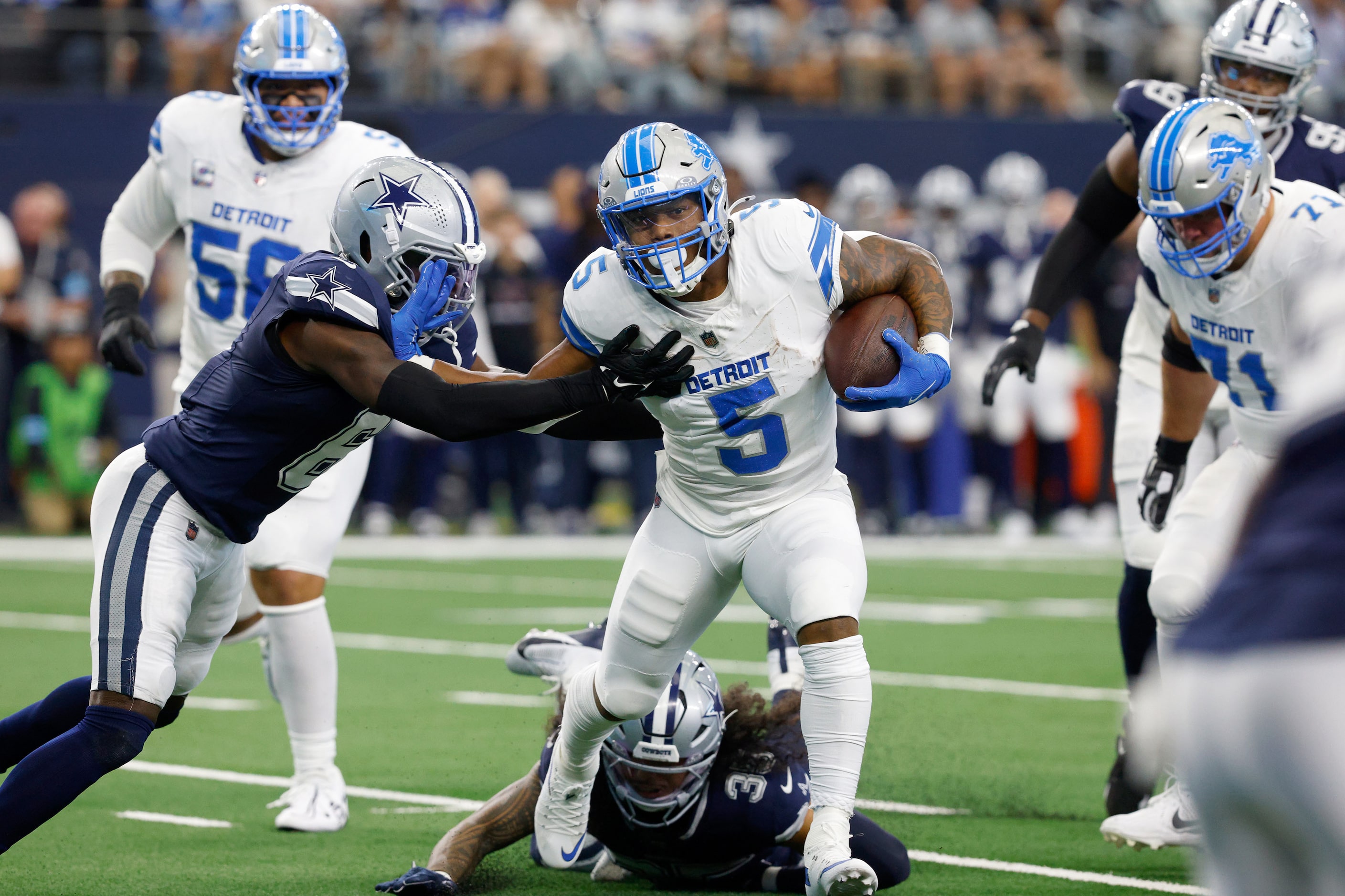 Dallas Cowboys safety Donovan Wilson (6), left, and Dallas Cowboys linebacker Marist Liufau...