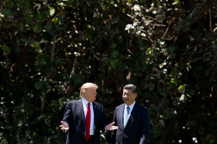 President Donald Trump and Chinese President Xi Jinping visit at Trump's Mar-a-Lago estate...