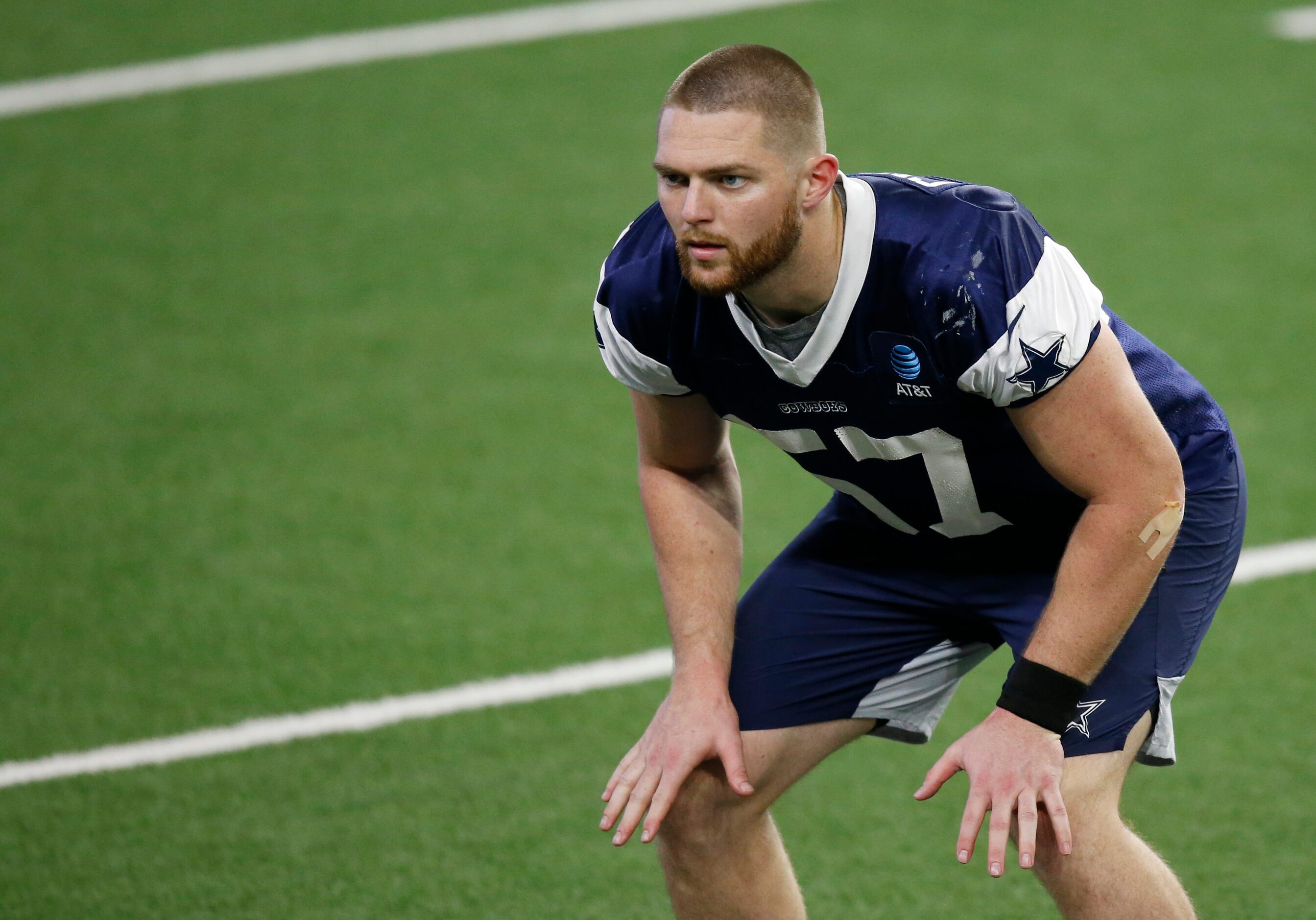 Dallas Cowboys linebacker Luke Gifford (57) walks through a drill in practice during...