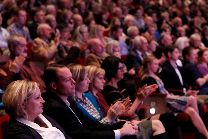 The crowd watches the exchange between Former President George W. Bush and Jon Meacham,...