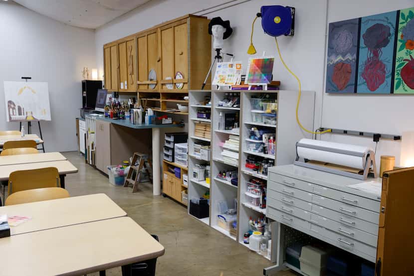 Various art supplies and tables are seen at The Art Room, a nonprofit art studio, Monday,...