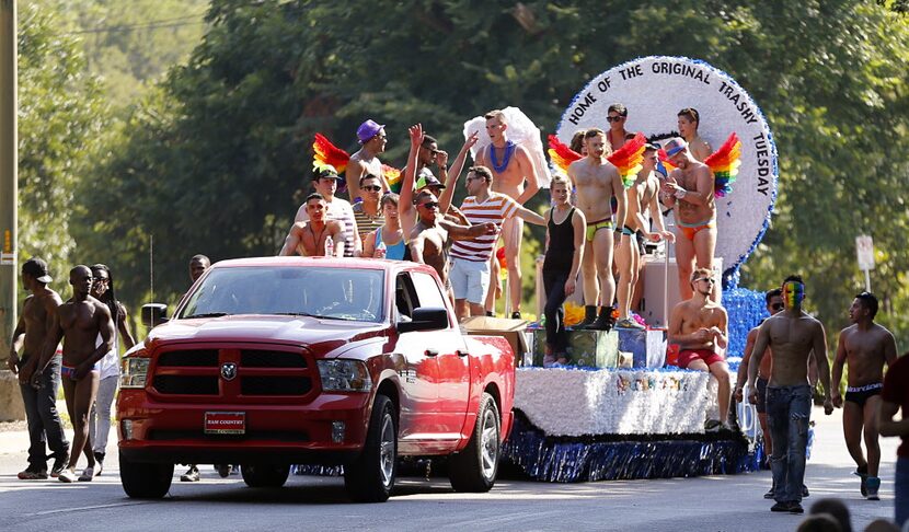 BJ's NXS float rolls down Turtle Creek Blvd during the Alan Ross Texas Freedom Parade on...