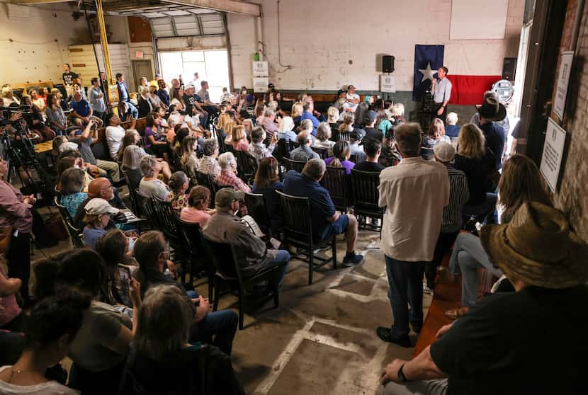 Beto O'Rourke speaks to a crowd on Thursday, April 21, 2022 at 903 Brewers in Sherman,...