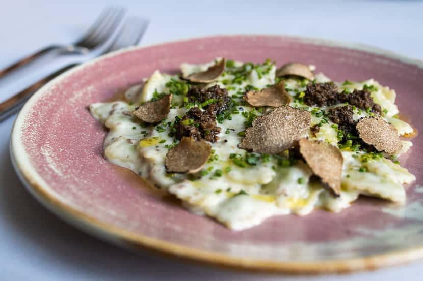 The Ravioles Defroman is a delicate plate at Villa Azur in Dallas. It's a pasta dish made...
