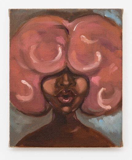 In the 2019 work "Untitled (Pink Hair)" and other paintings, British artist Somaya Critchlow...