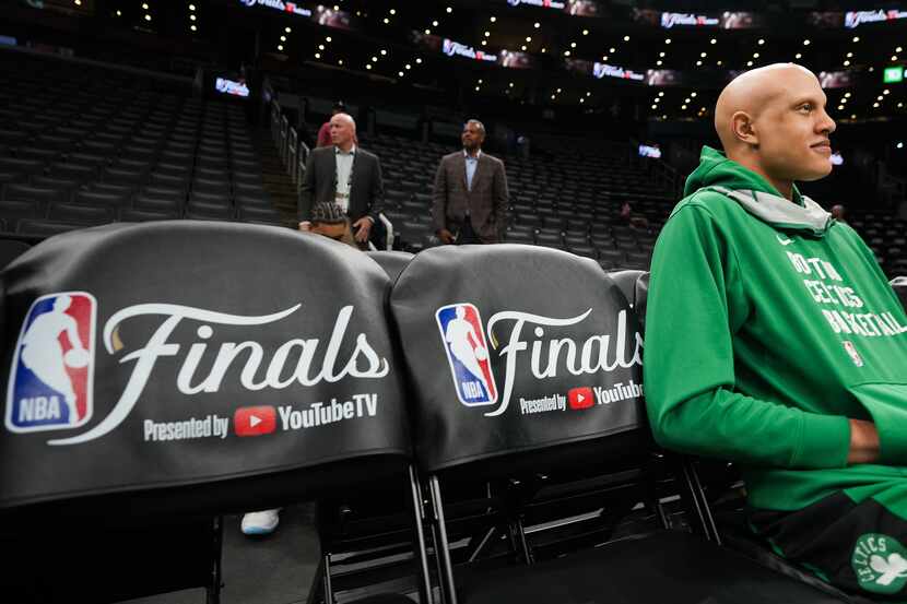 Boston Celtics guard Jordan Walsh addresses reporters during media day in preparation for...
