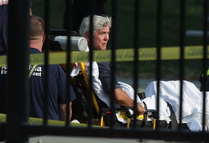 U.S. Rep. Roger Williams (R-TX) is wheeled away by emergency medical service personnel from...