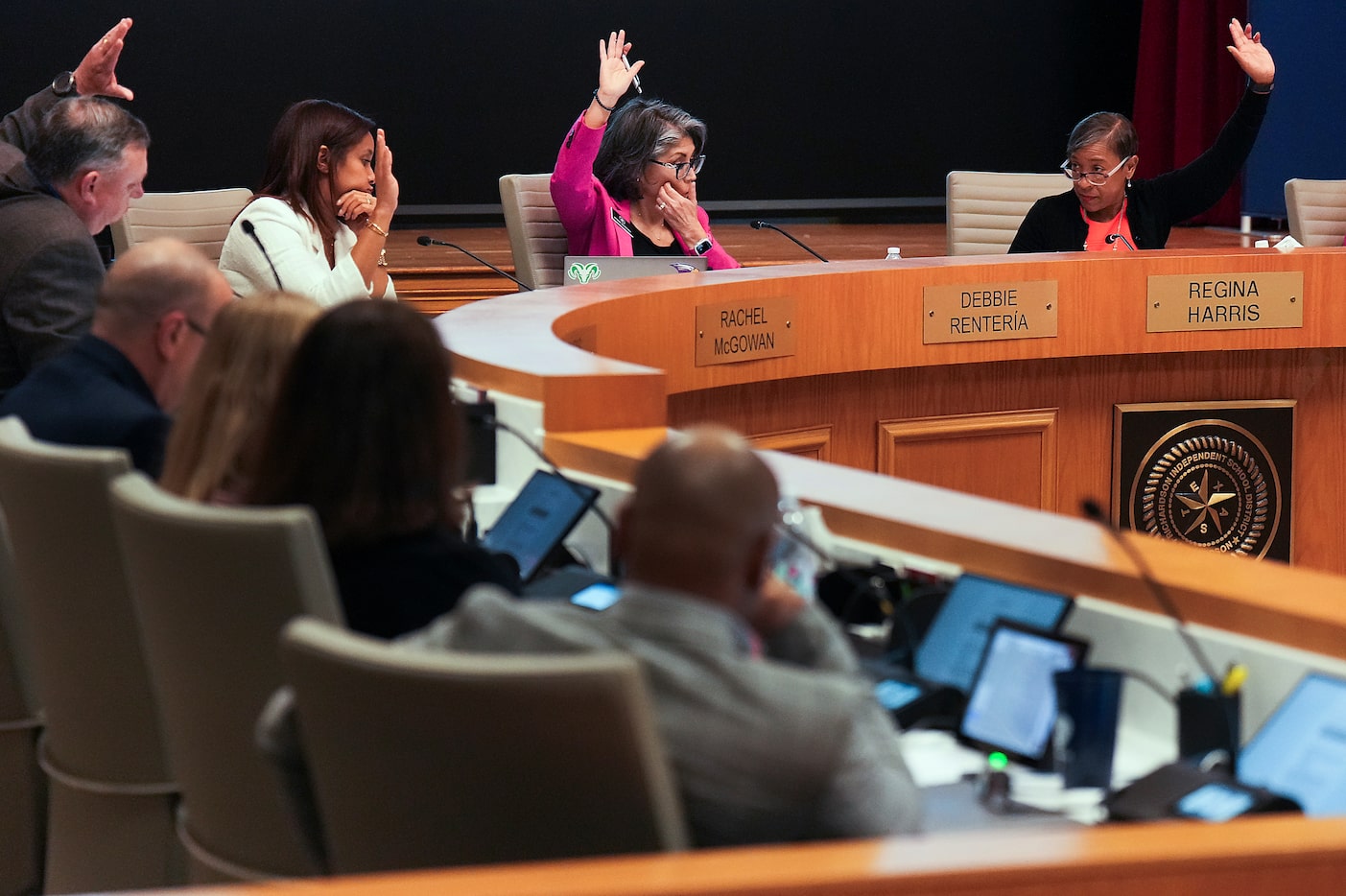 Board members (from left) Chris Poteet, Rachel McGowan, Debbie Rentería and board president...