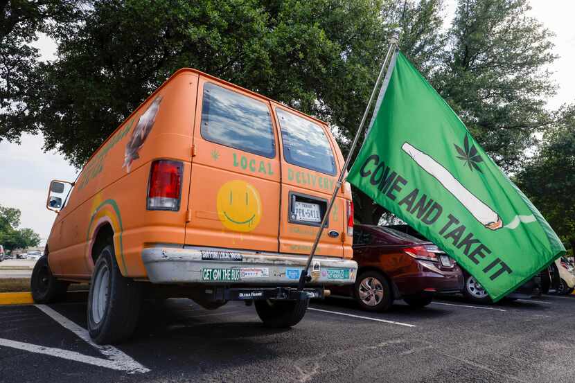 A van for Green Goddess Revival, a cannabis delivery service and mobile dispensary, parks...