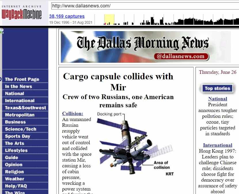 The DallasNews.com home page from June 1997, courtesy of the "Wayback Machine" that shows...