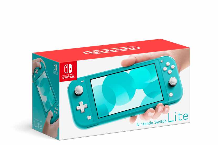 The box for a turquoise-colored Nintendo Switch Lite.
