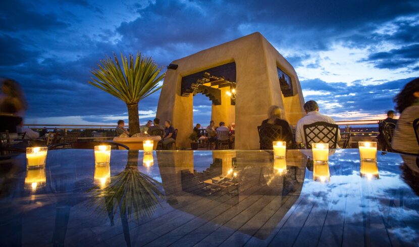 Cocktails on the rooftop's renovated Bell Tower at La Fonda on the Plaza is a Santa Fe ritual