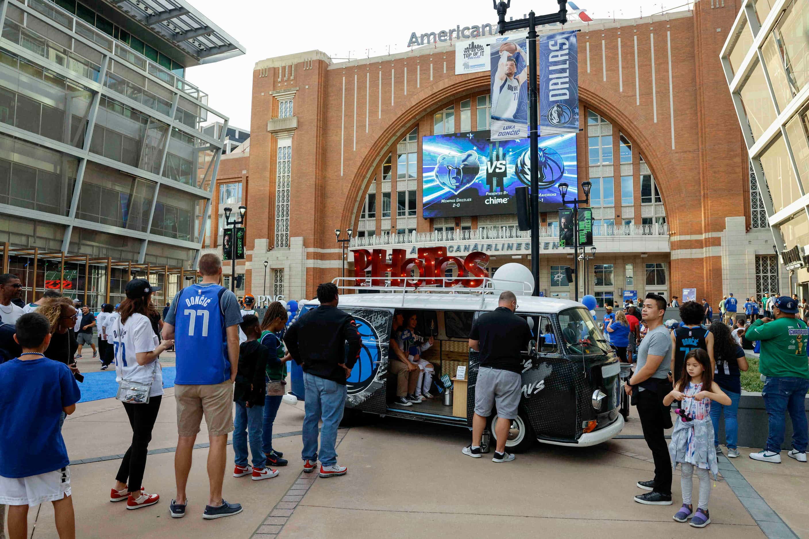 Dallas Mavericks fans gather outside before the Mavs home opener at the American Airlines...