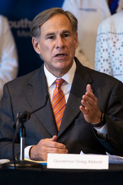 Texas Governor Greg Abbott speaks during a press conference following a roundtable...