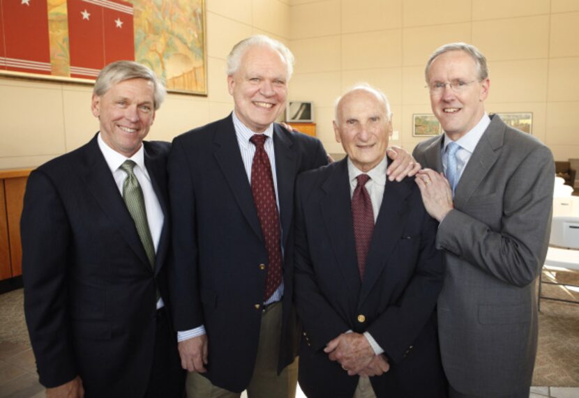 Left to right: Jim Moroney, Bob Mong, Bob Miller and Robert W. Decherd gathered Monday at a...