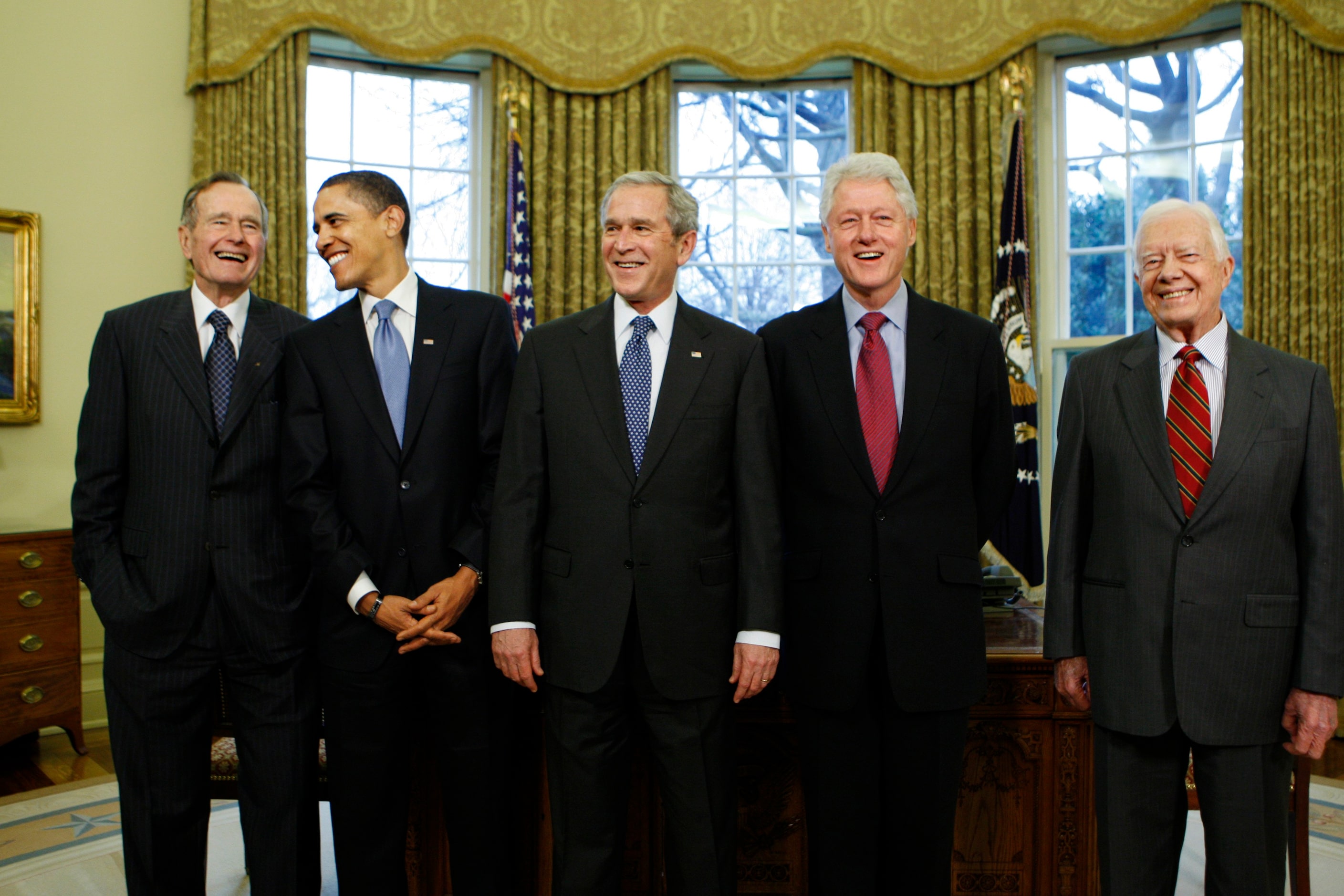 President-elect Barack Obama is welcomed by President George W. Bush for a meeting at the...