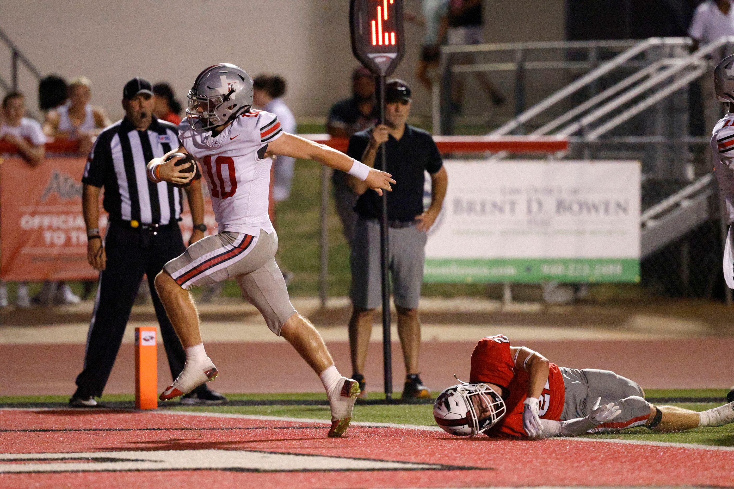 Lovejoy's Alexander Flanklin (10) runs into the end zone for a touchdown as Argyle's Watson...