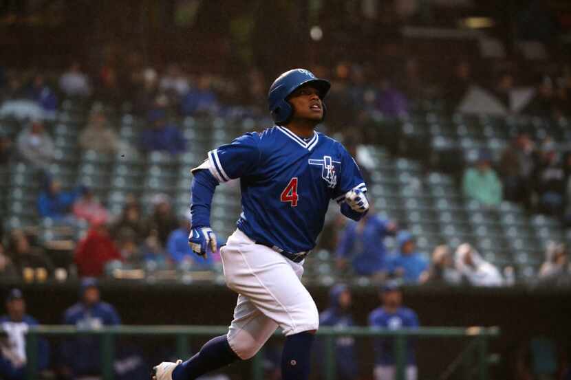 Willie Calhoun runs the bases for the Oklahoma City Dodgers. Calhoun joined the Rangers'...