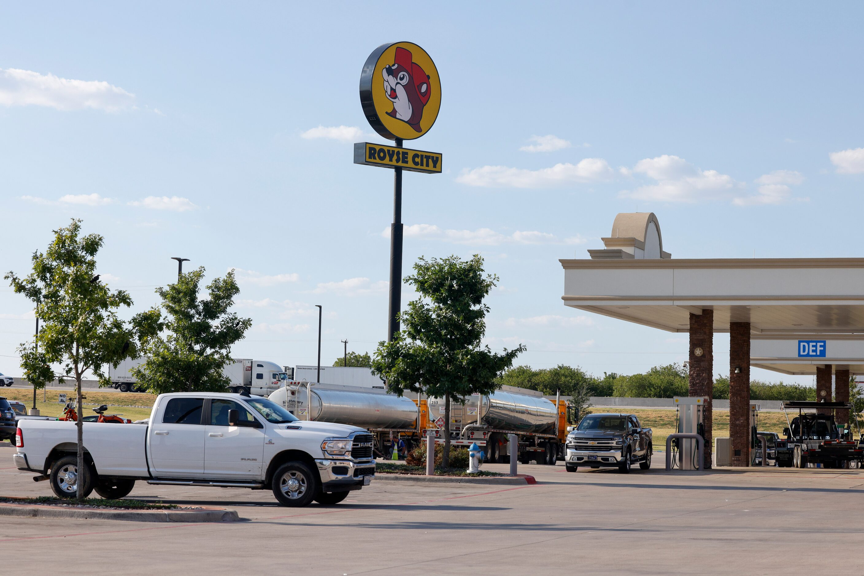 Vehicles get fuel at the Buc-ee’s in Royse City.