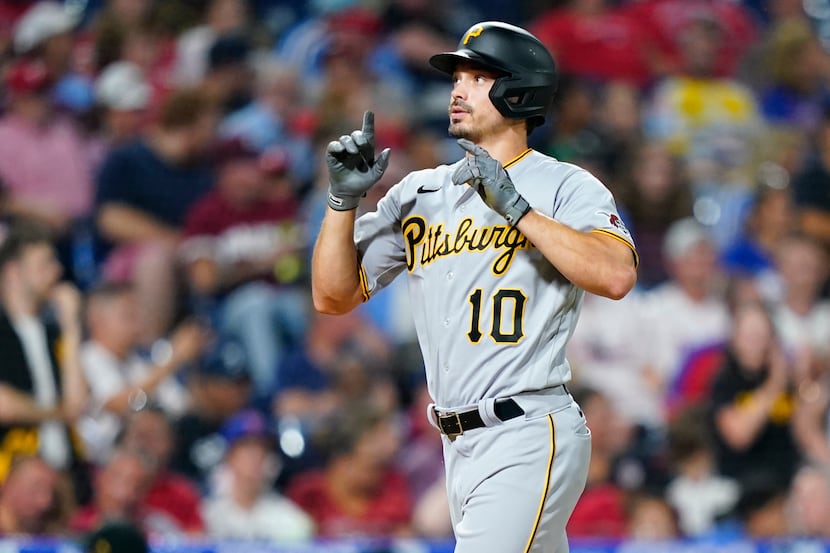 Pittsburgh Pirates' Bryan Reynolds plays during a baseball game, Friday, Aug. 26, 2022, in...