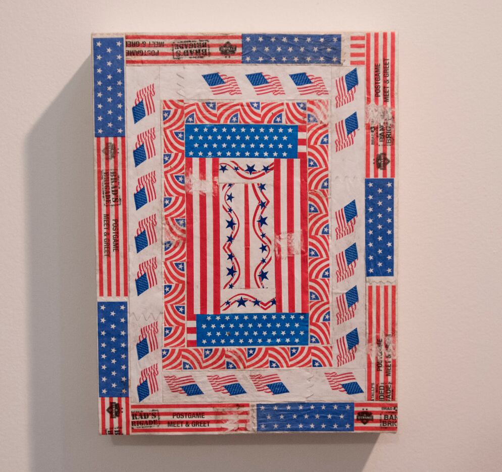 Chris Cascio's American Flag Quilt is made of Tyvek wristbands and varnish on canvas over a...