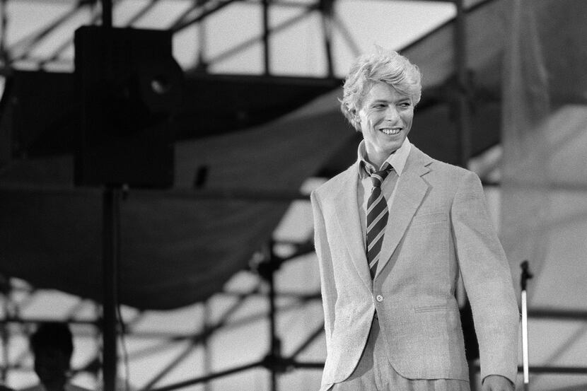 This file photo taken on June 9, 1983 shows British singer David Bowie performing on stage...