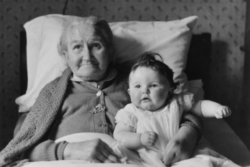 Margaret Roberts, 83, with her 8-month-old great-great-granddaughter in February 1959.