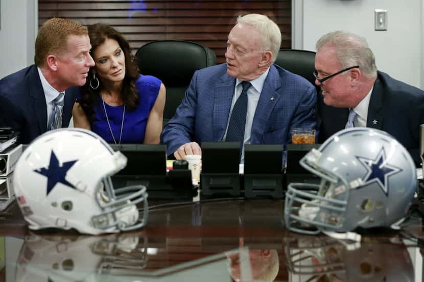 (from left) Dallas Cowboys head coach Jason Garrett, Executive Vice President and Chief...