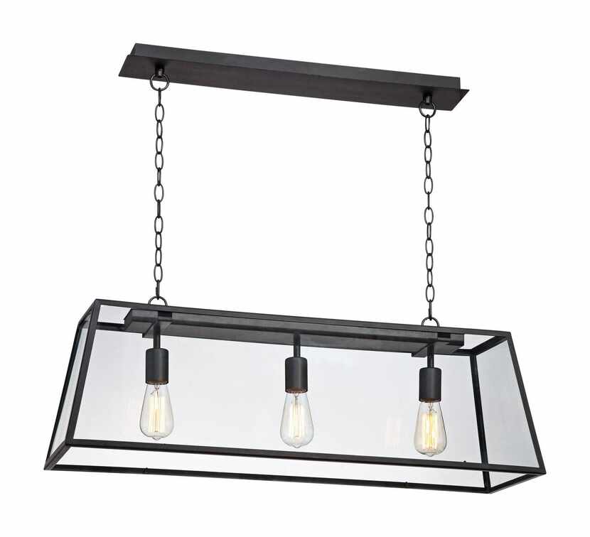 This black-frame  industrial-style chandelier with Edison bulbs would look great over an...