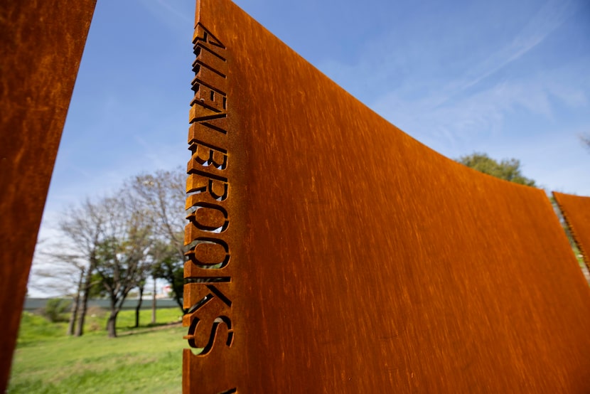 A panel engraved with the name of Allen Brooks, who was lynched in downtown Dallas March 3,...