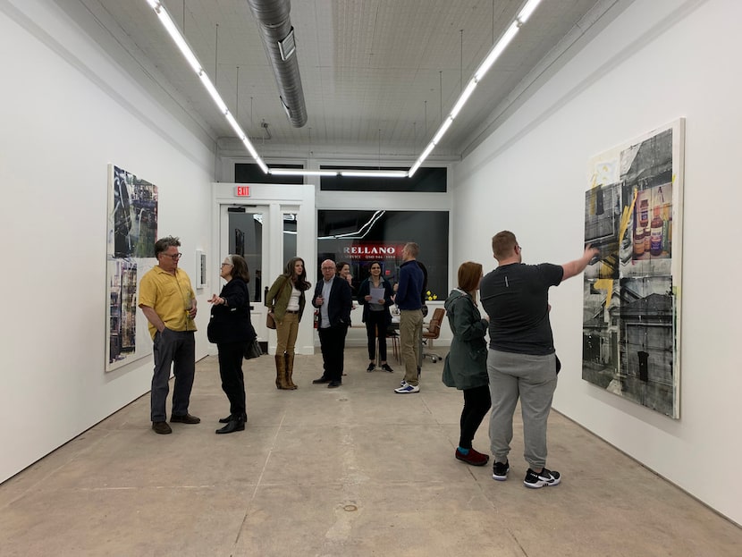 Interior at the opening of the exhibition of paintings and video works by Belgian artist...