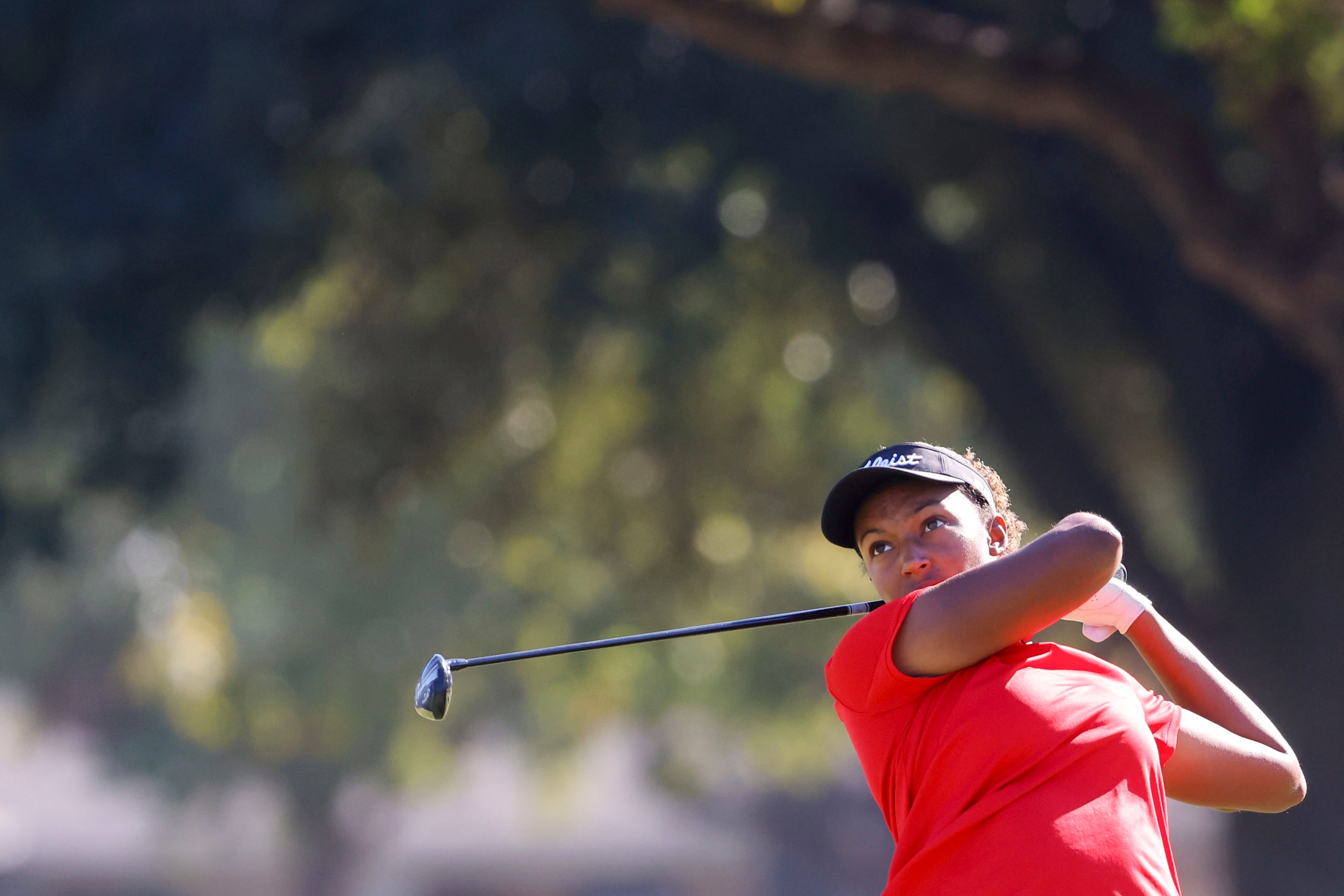 Emily Odwin of SMU tees off on the second hole during the Southwest Airlines Showcase...