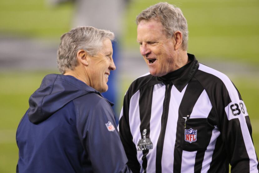 Scott Steenson spoke with Seattle Seahawks coach Pete Carroll before kickoff at Super Bowl...