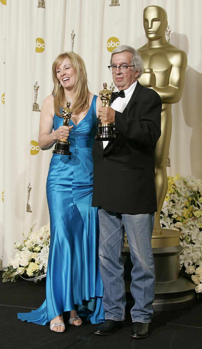 Writers Larry McMurtry and Diana Ossana, shown in 2006 with their Oscars for Best Adapted...