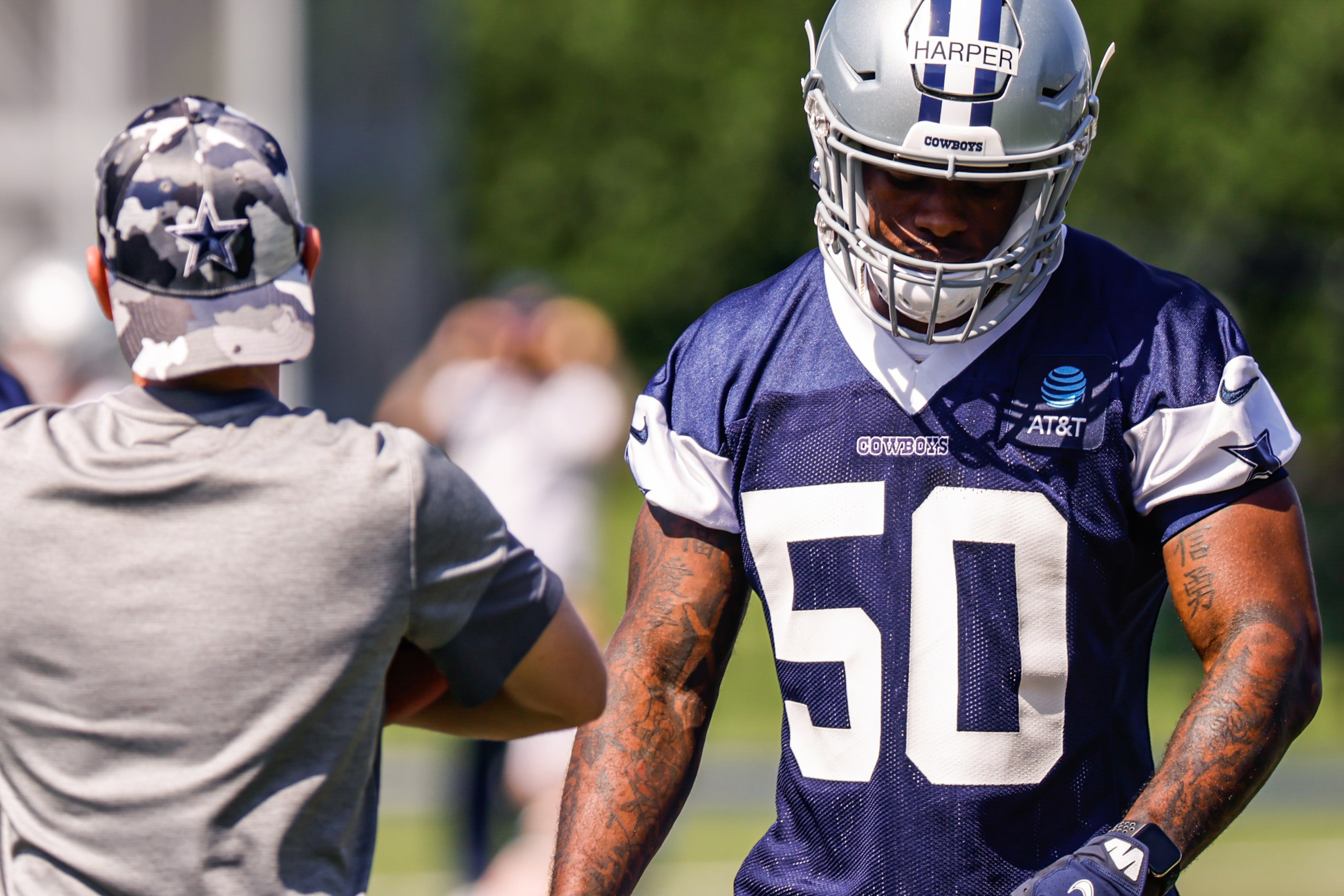 Dallas Cowboys linebacker (50) Devin Harper during a Cowboys rookie minicamp at The Star in...