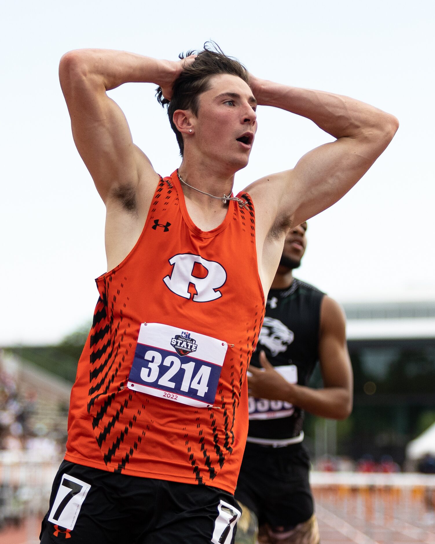 Samuel Alves of Rockwall awaits the results of the boys’ 110-meter hurdles at the UIL Track...