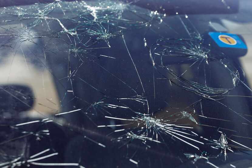 The windshield of a truck in the parking lot of Cottonwood Creek Church in Allen was damaged...